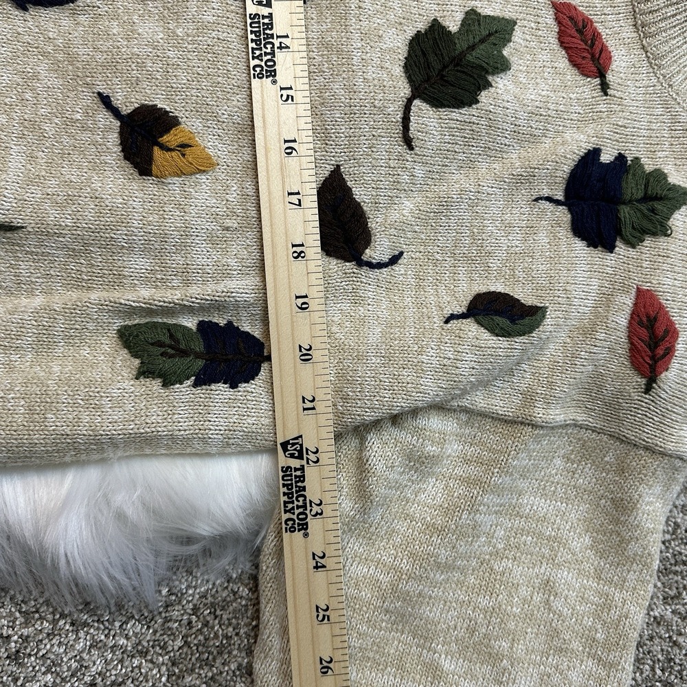 Dress Barn Womens Turtleneck Sweater Fall Leave Embellished Vintage Beige 18/20 - Picture 5 of 11